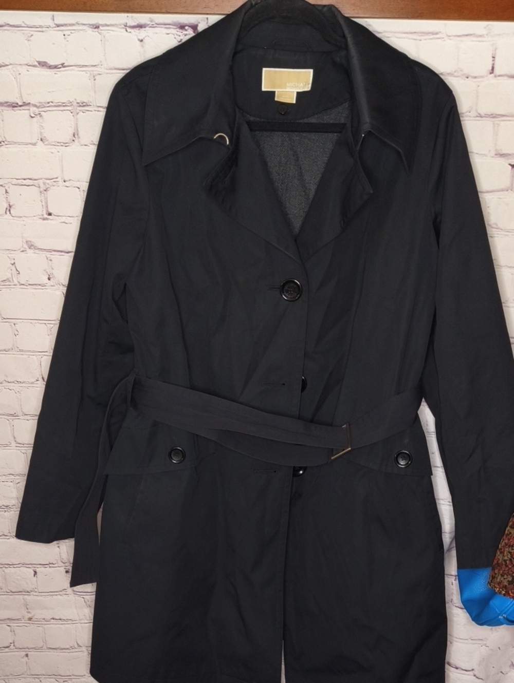 Michael Kors Black Trench Coat with Beltamd Pockets Size M AE